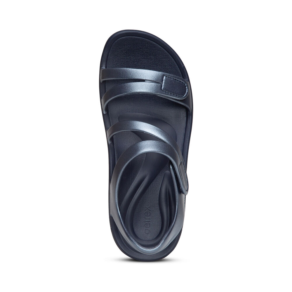 Aetrex Women's Jillian Sport Water-Friendly Sandals - Navy | USA EKGJJQL